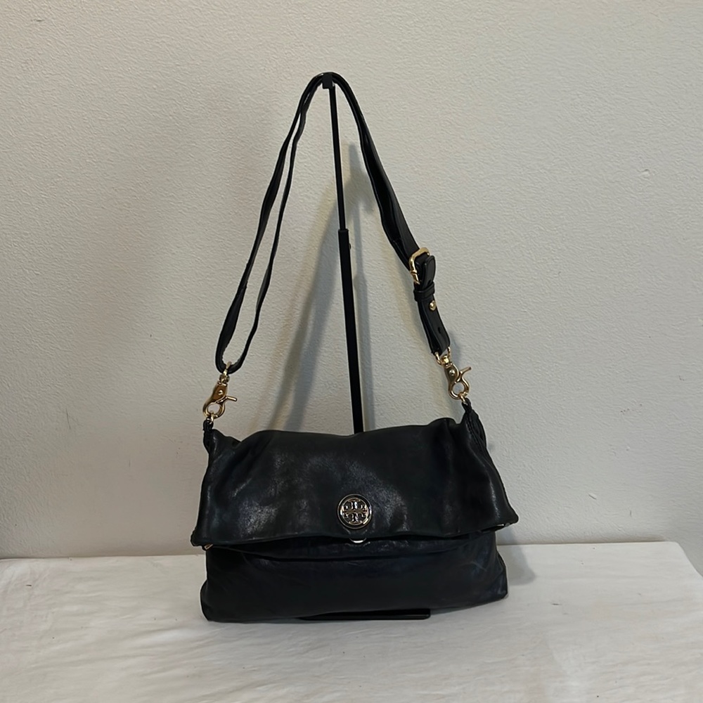 Tory Burch Black Leather Top Flap Crossbody Bag